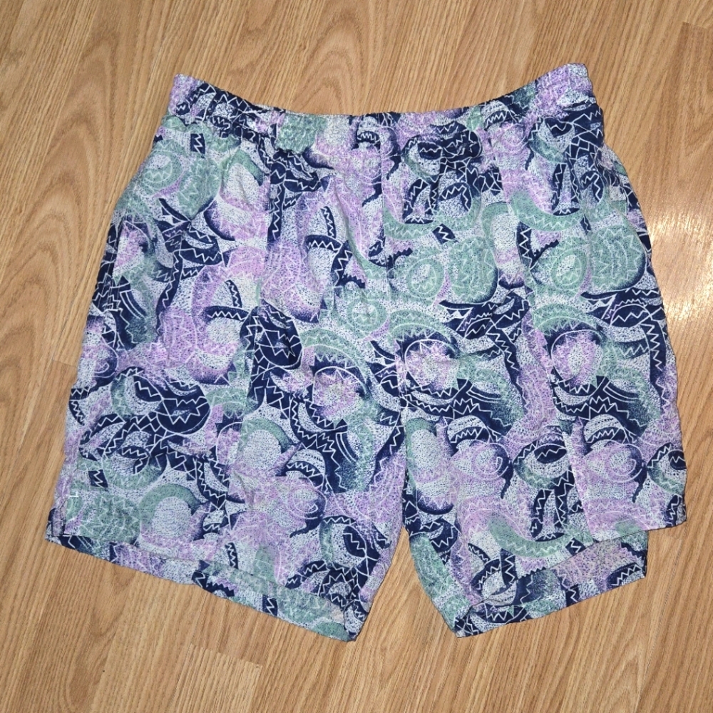 Vintage 80s 90s Gitano Men's Abstract Print Swim Trunks. Size Large Beach Vaca